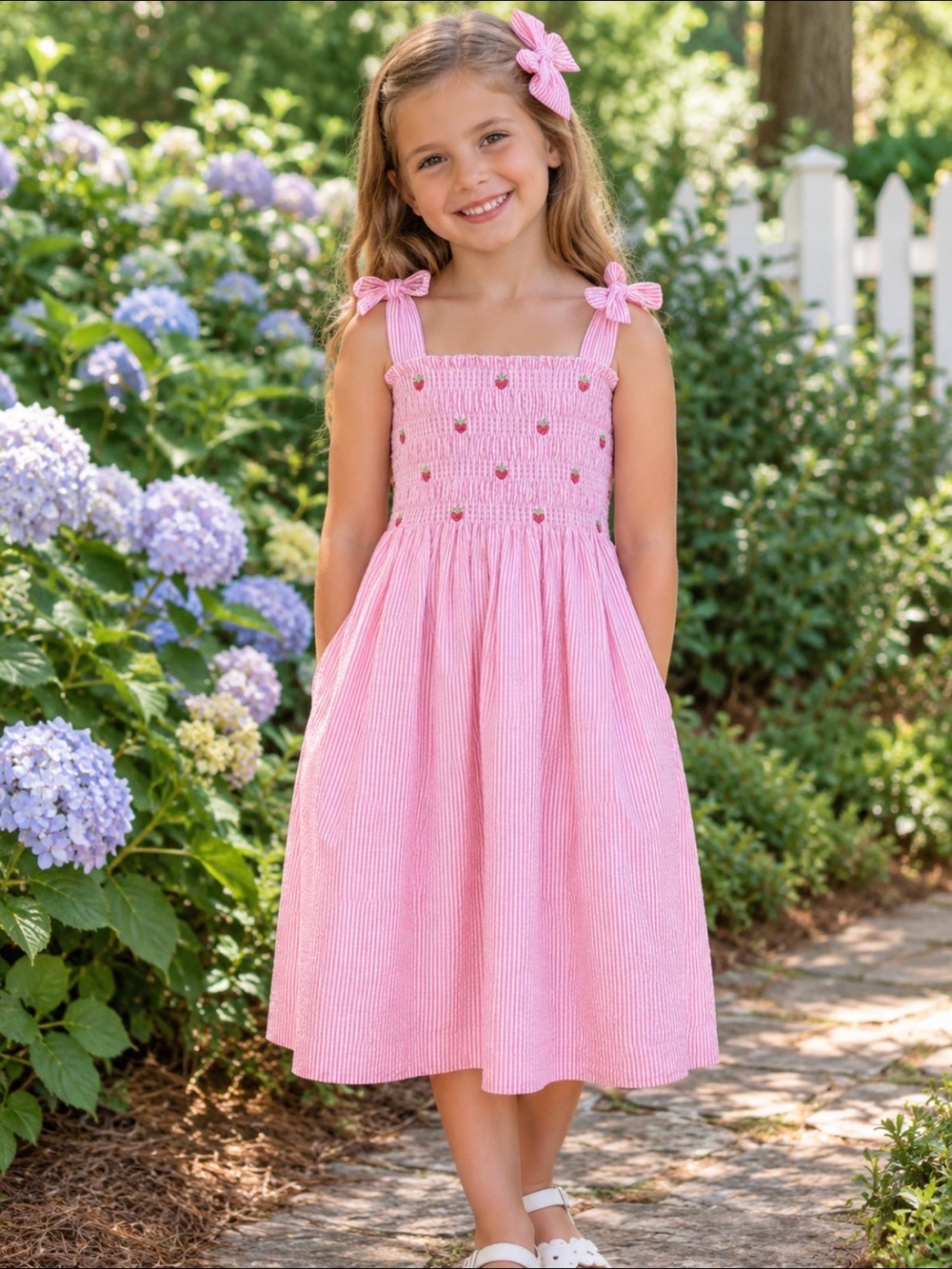 Janie and Jack 6 Strawberry Fields Girls Pink Seersucker Tie-Shoulder Sundress